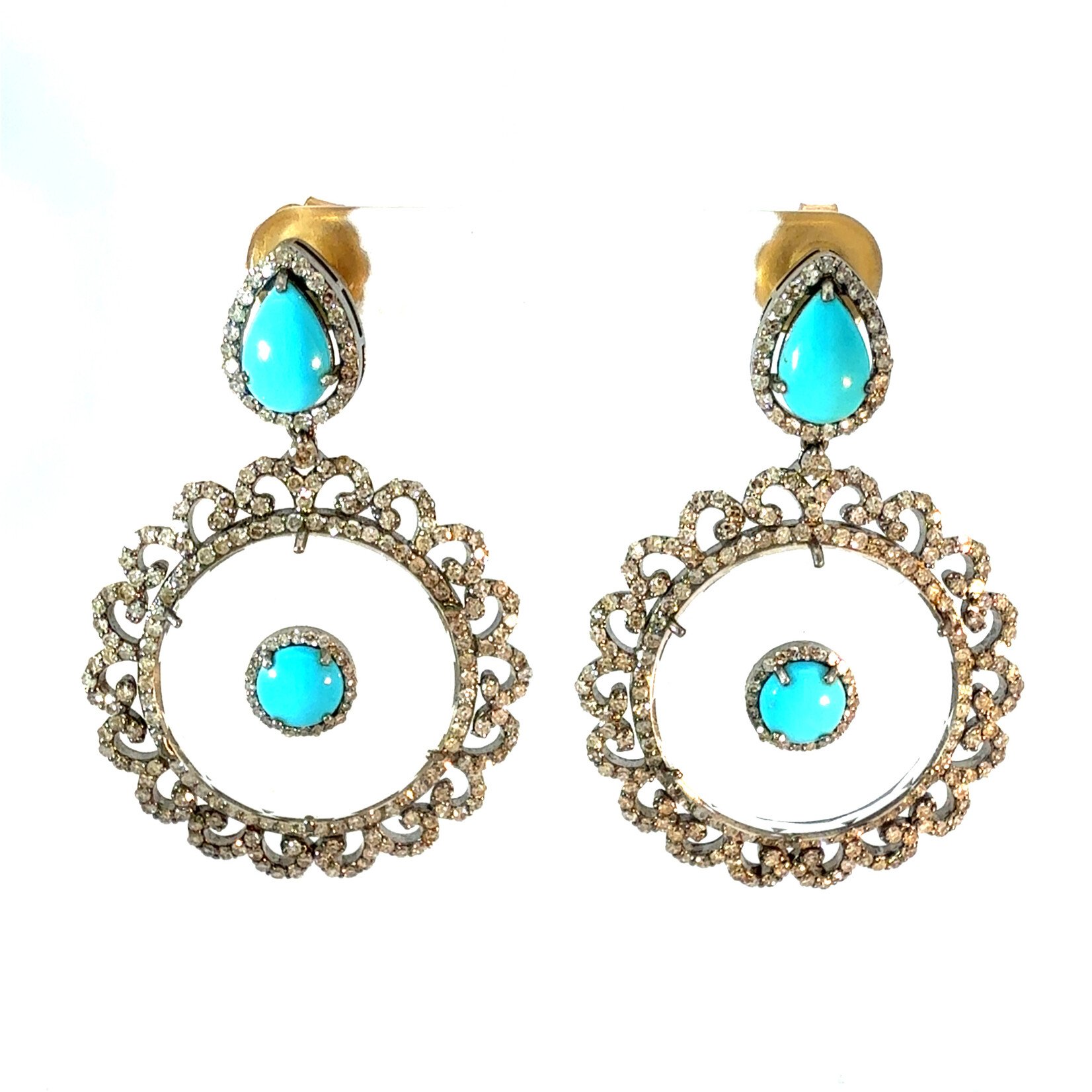 Turquoise, Diamond & Clear Crystal Halo Earrings