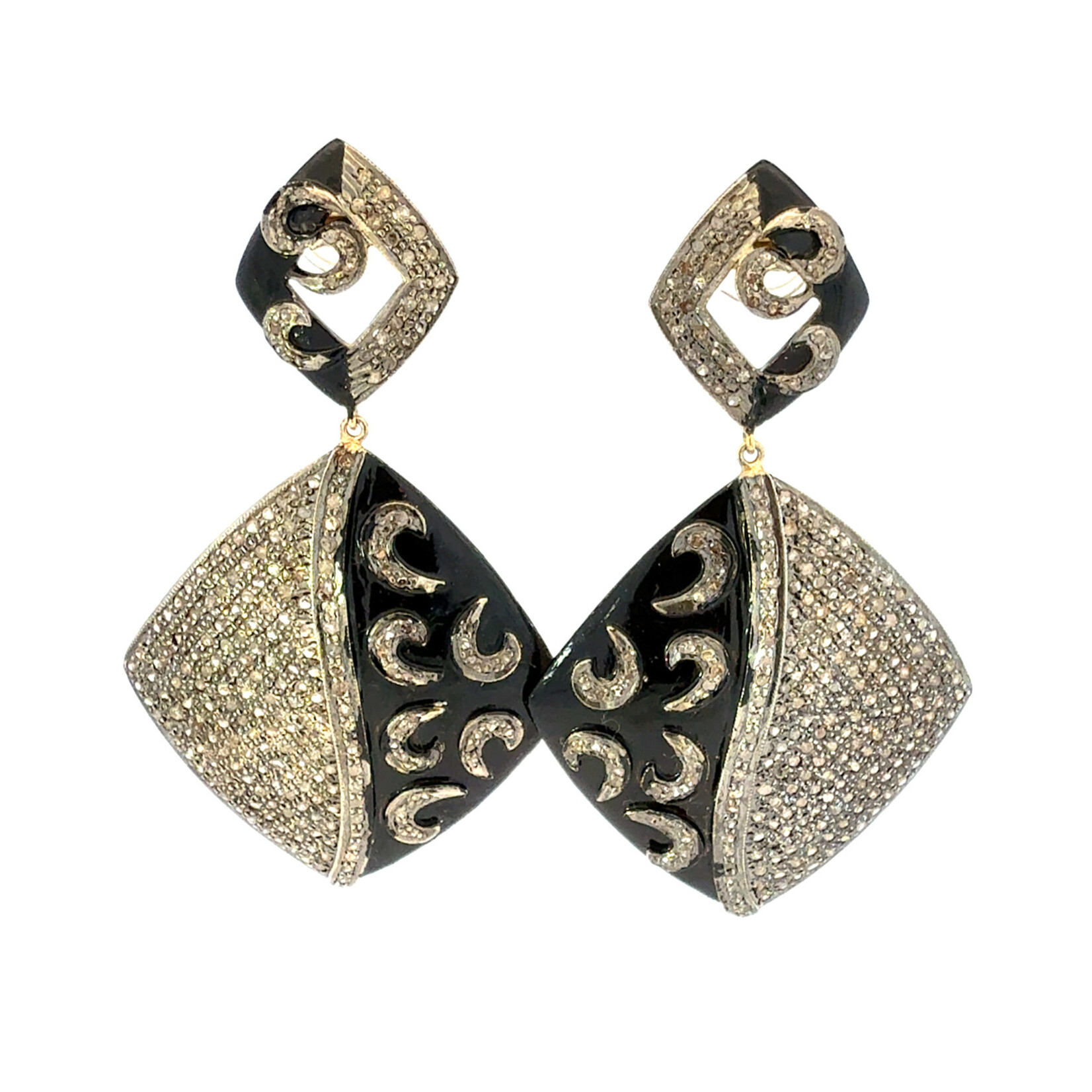 Mina Danielle Black Enamel & Diamond Wave Drop Earrings