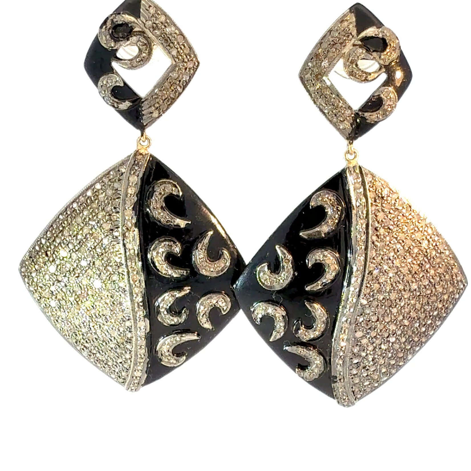 Mina Danielle Black Enamel & Diamond Wave Drop Earrings