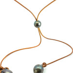 Gray Baroque Tahitian Pearls with Tahitian Pearl Slider on Natural Leather Cord