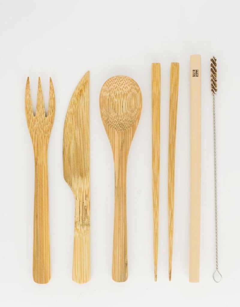 Bamboo Cutlery 7 Piece Set with Travel Pouch