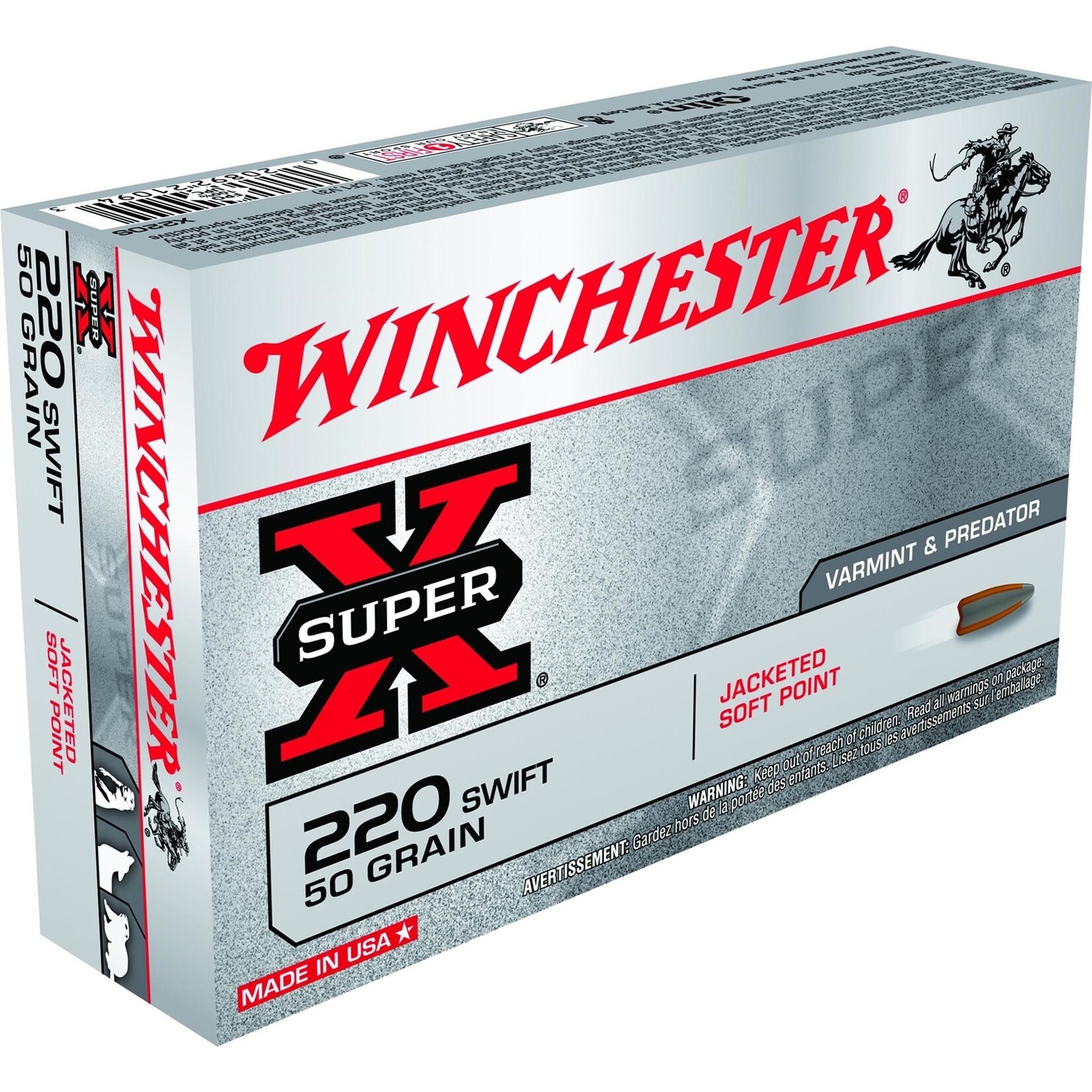WINCHESTER WINCHESTER 220 SWIFT 50 GR  JACKETED SOFT POINT 20 RNDS 3870 FPS