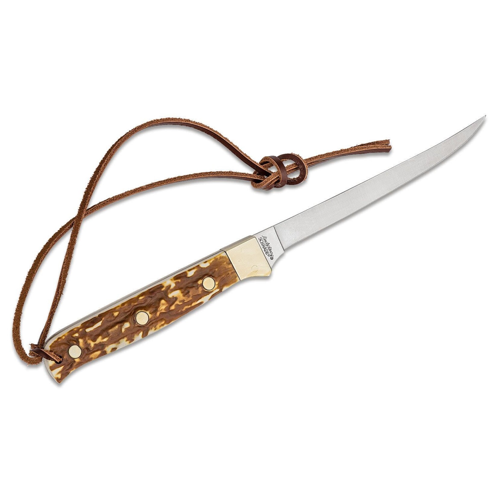 UNCLE HENRY FILLET KNIFE 5.3" BLADE, STAGALON HANDLES, LEATHER SHEATH