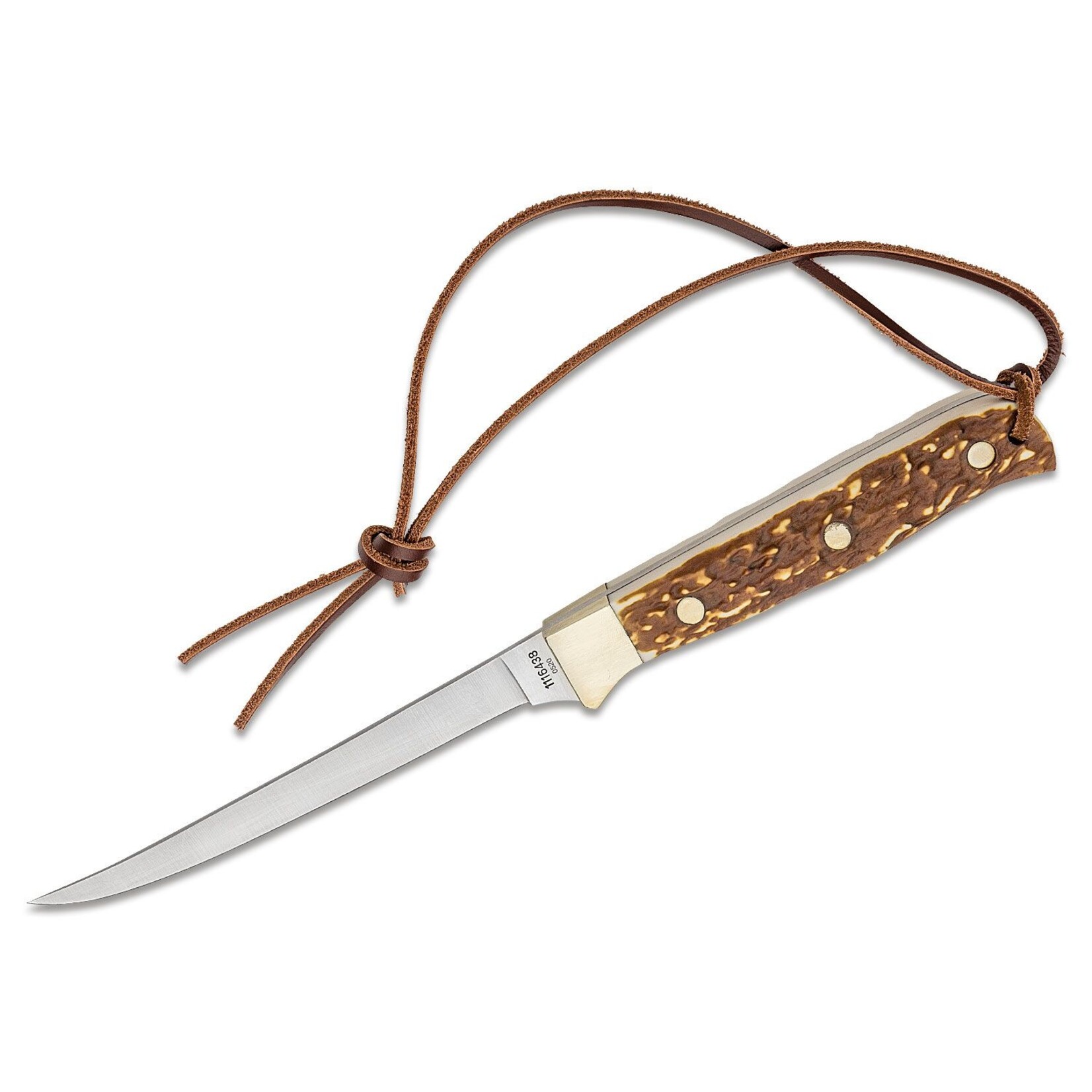 UNCLE HENRY FILLET KNIFE 5.3" BLADE, STAGALON HANDLES, LEATHER SHEATH