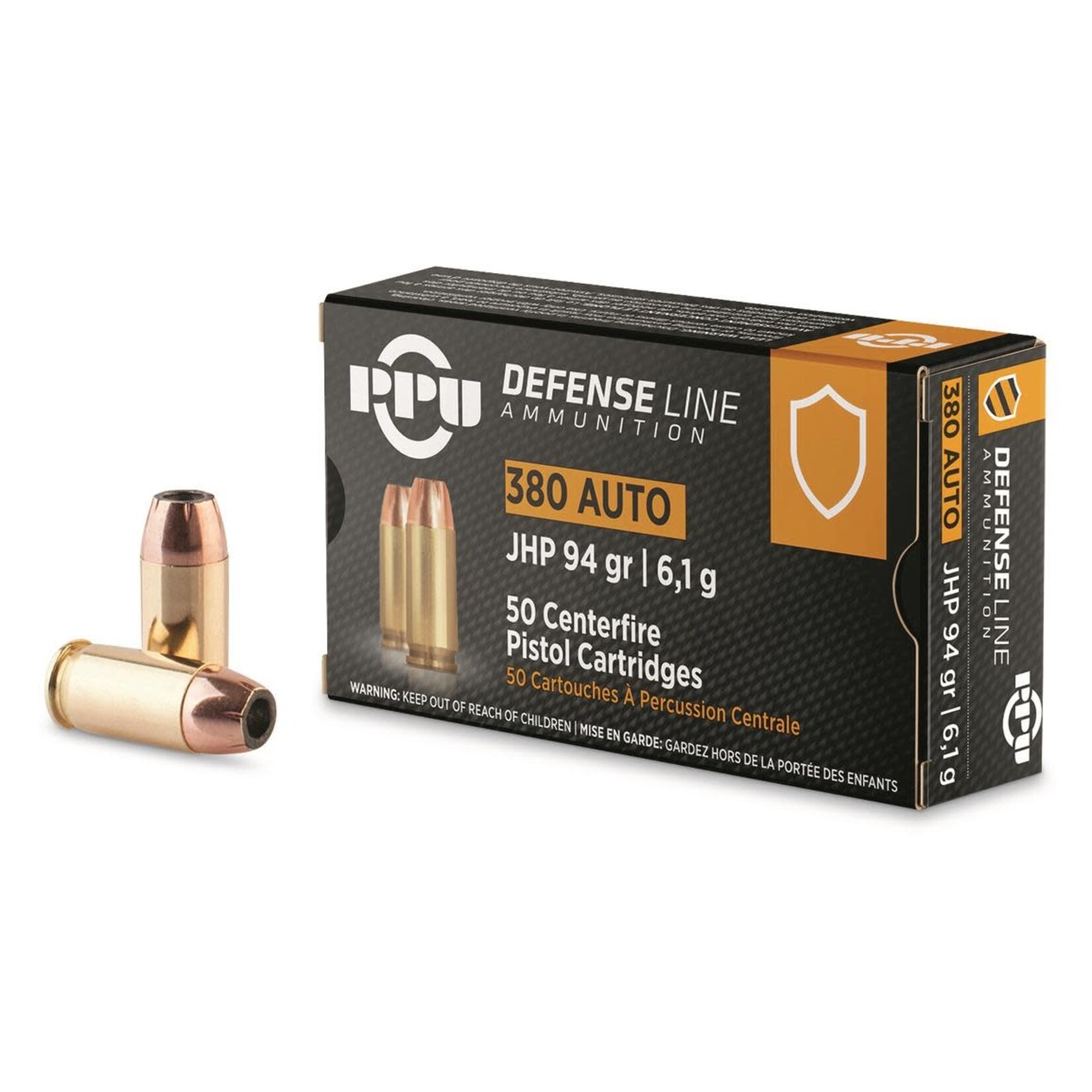 PPU PPU 380 ACP AUTO 94 GR JHP DEFENSE PISTOL LINE 50 ROUNDS