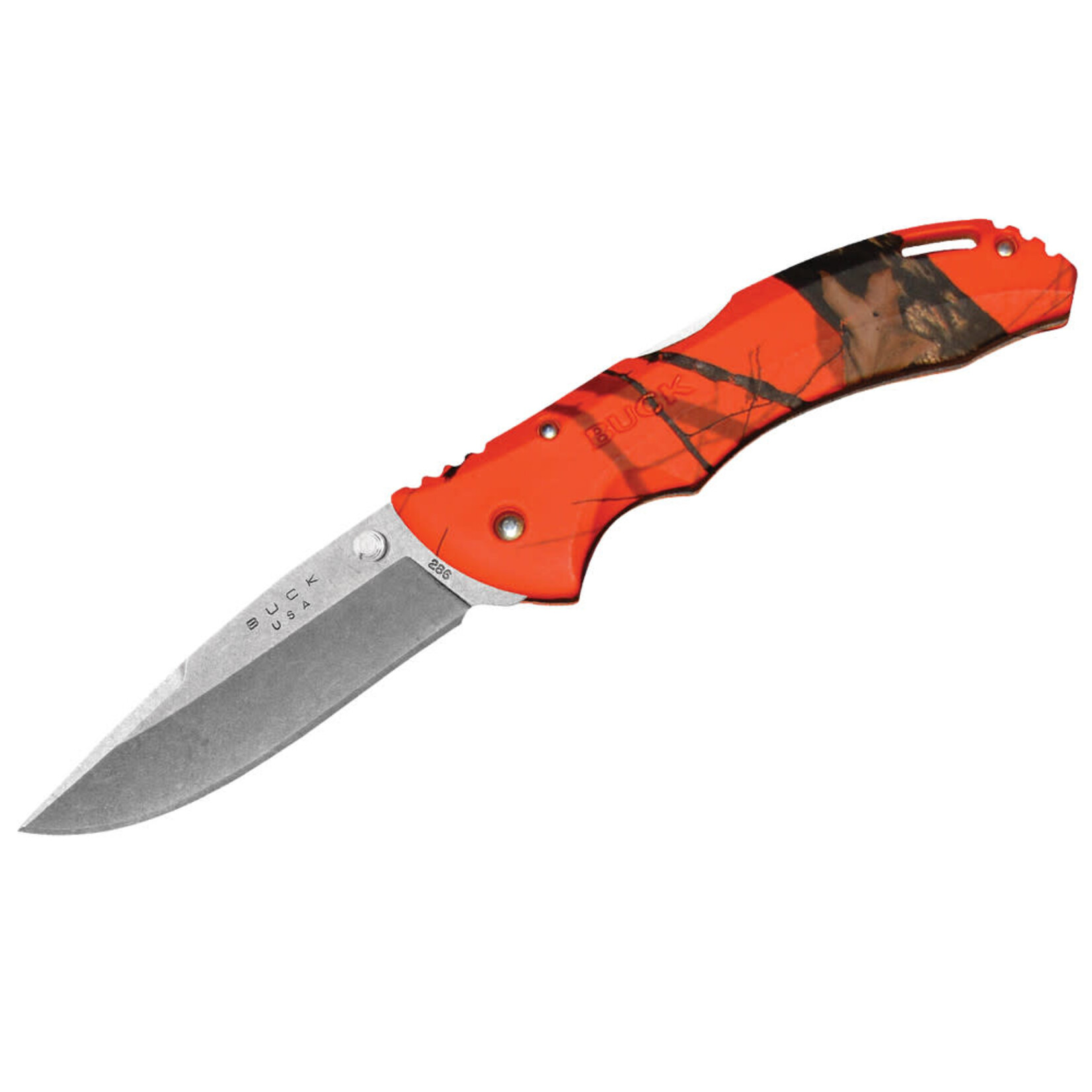 BUCK KNIVES BUCK KNIFE BANTAM  286 MOSSY OAK ORG BLAZE CAMO 420HC STEEL 3897