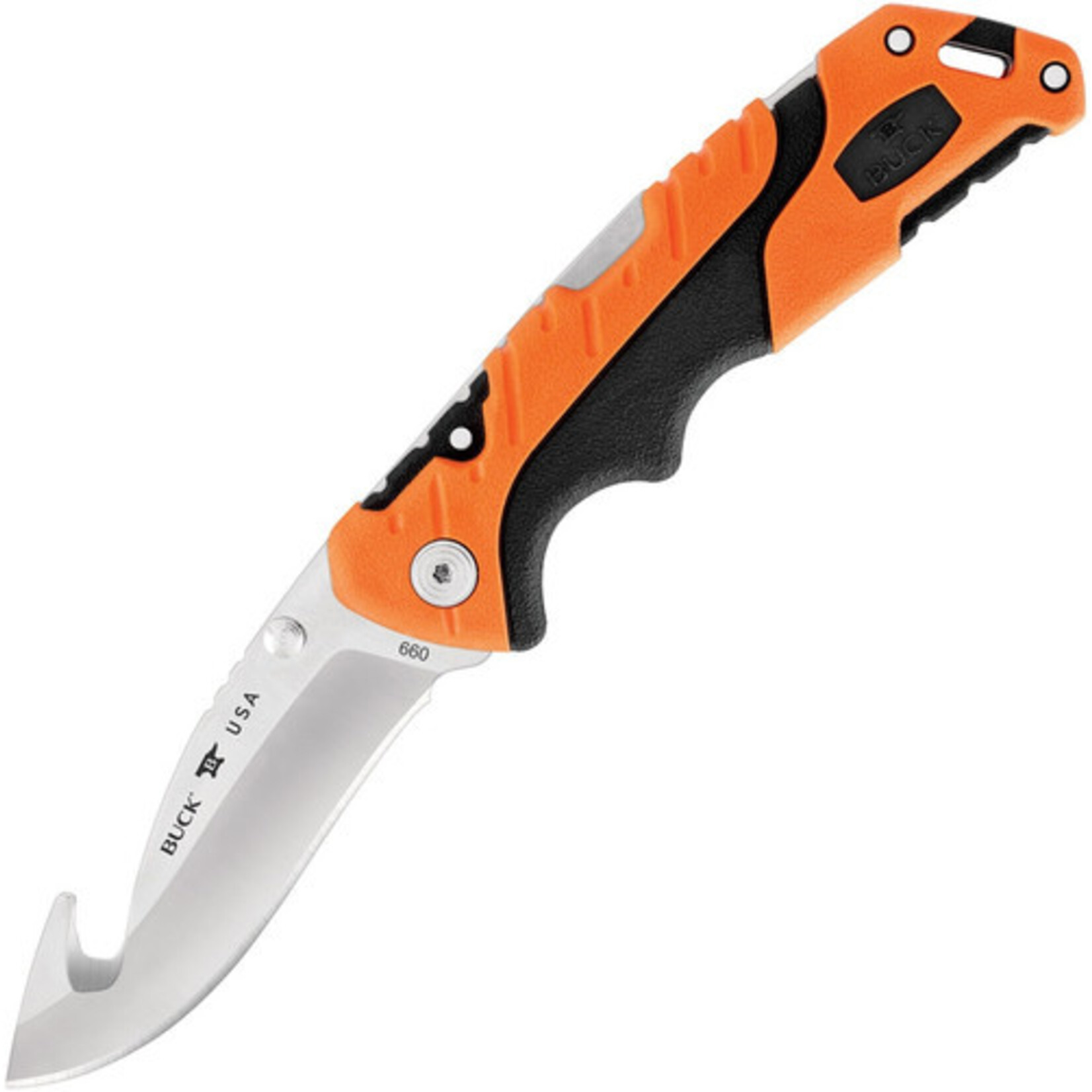 BUCK KNIVES BUCK KNIFE PURSUIT PRO FOLDING GUT HOOK  420HC STEEL ORG/BLK 12755