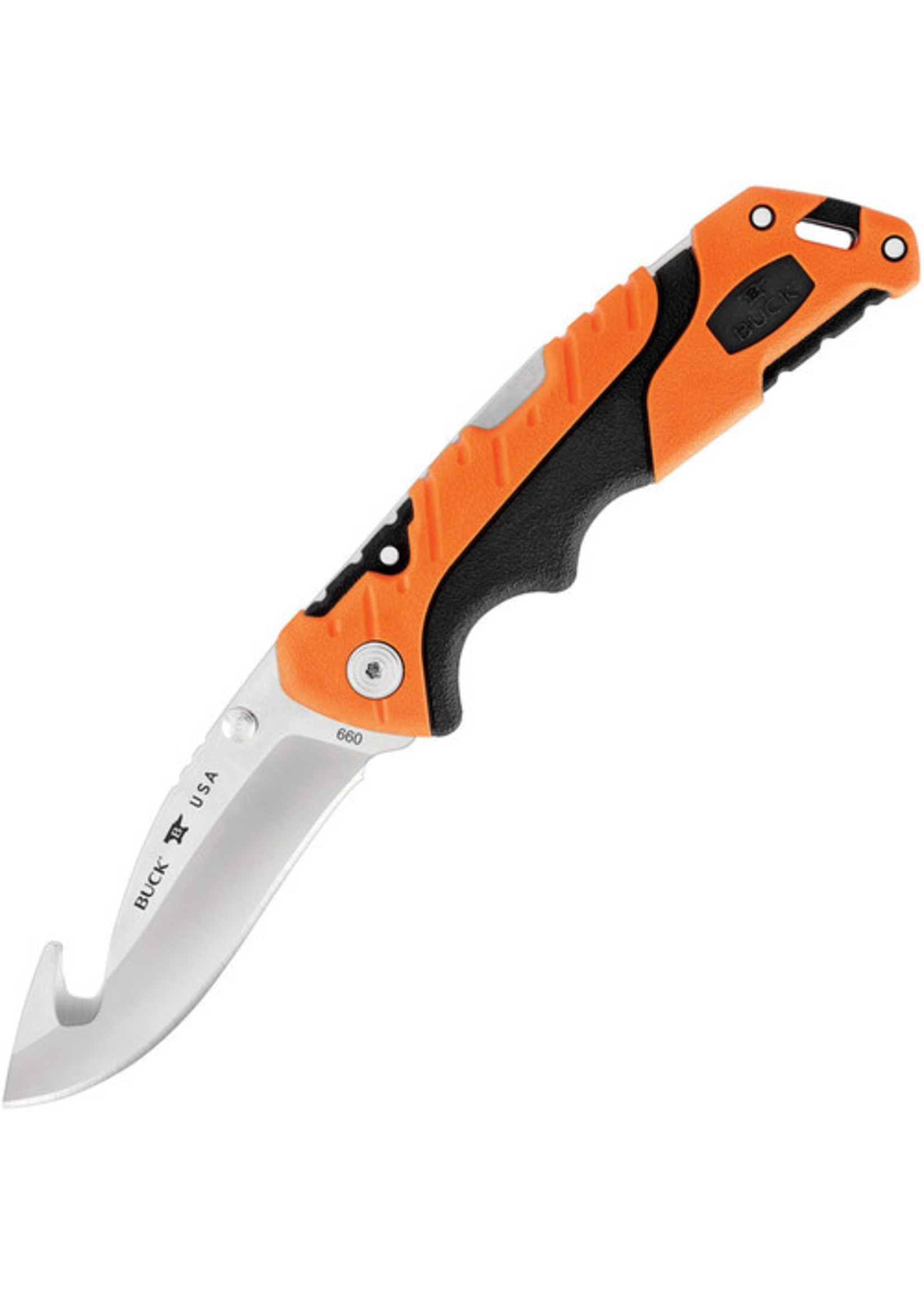 BUCK KNIFE PURSUIT PRO FOLDING GUT HOOK  420HC STEEL ORG/BLK 12755