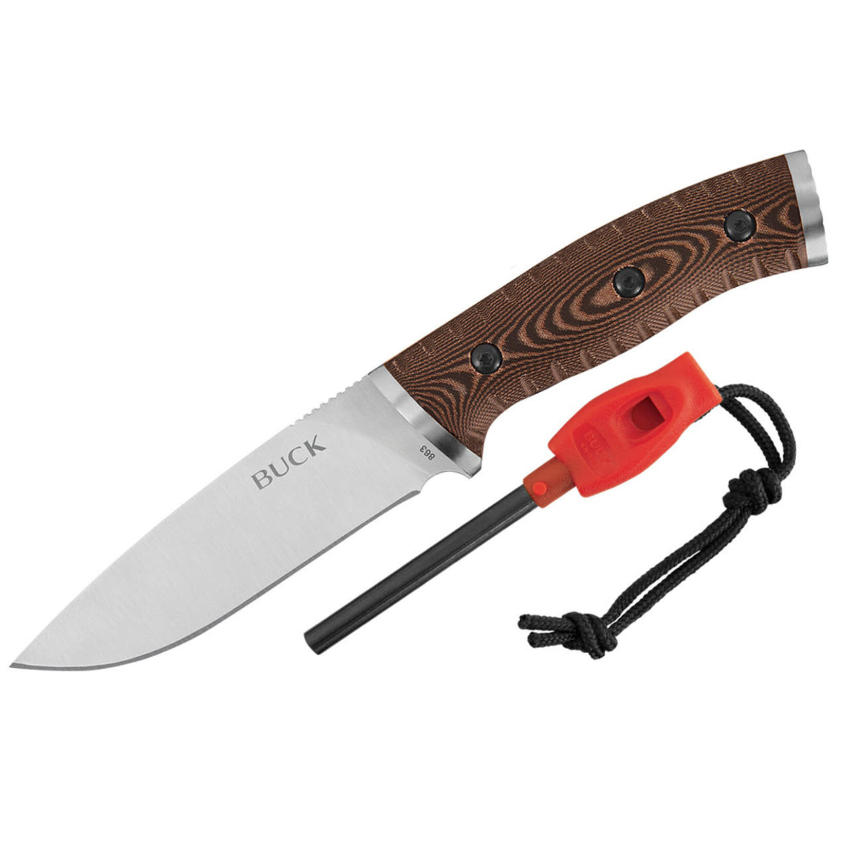 Buck BUCK KNIFE SELKIRK LARGE FIXED BLK/BRN W/ MICARTA, WHISTLE, FIRE STARTER 420HC STEEL 10180