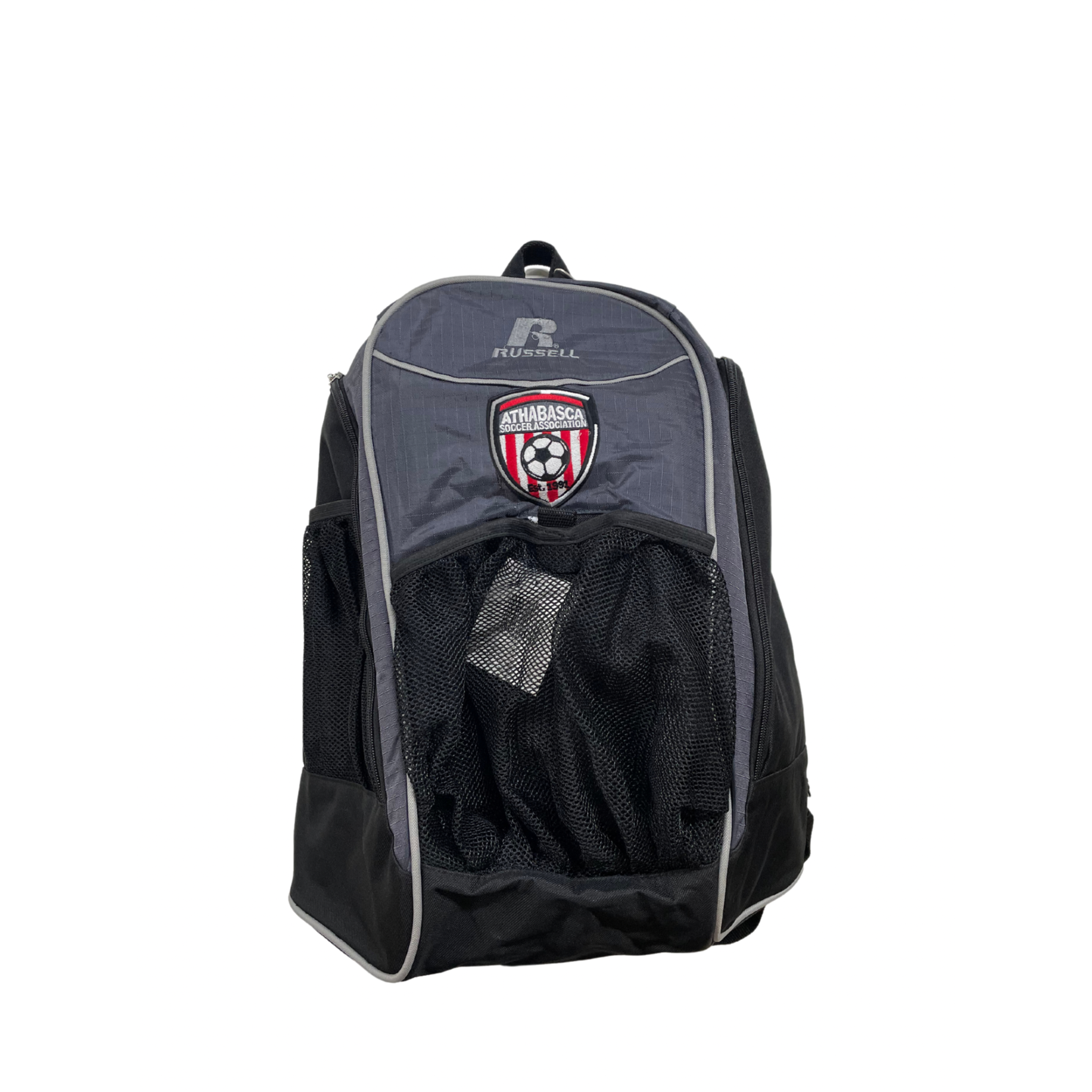 RUSSELL ATHABASCA SOCCER RUSSELL BACKPACK LOGO RED GREY
