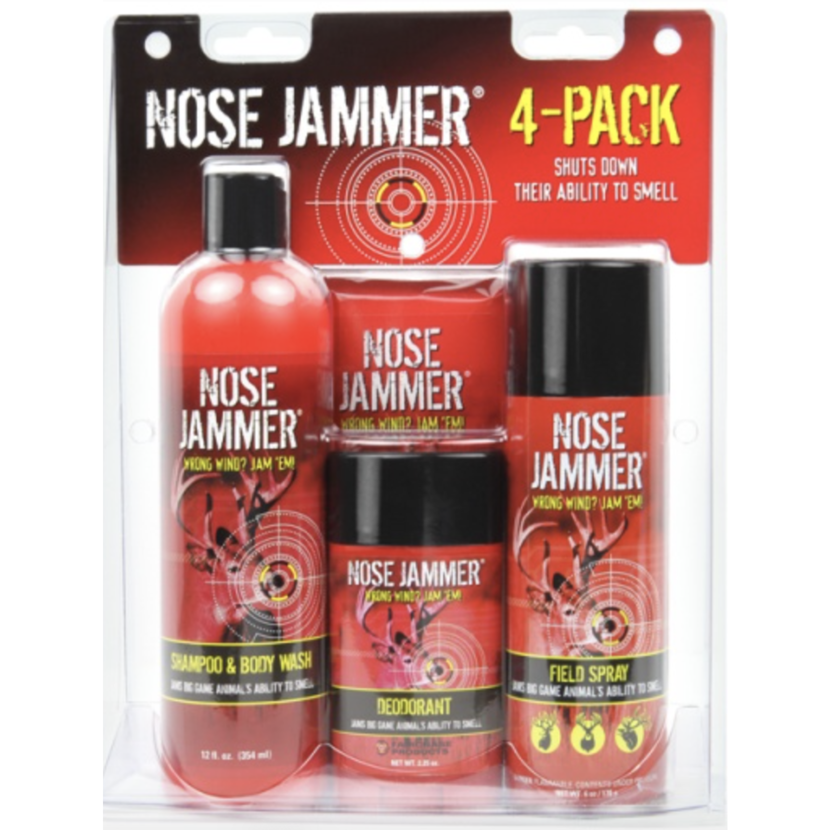 Nose Jammer NOSE JAMMER 4-PACK FIELD SPRAY, SHAMPOO/BODY WASH,DEOD, FIELD WIPES