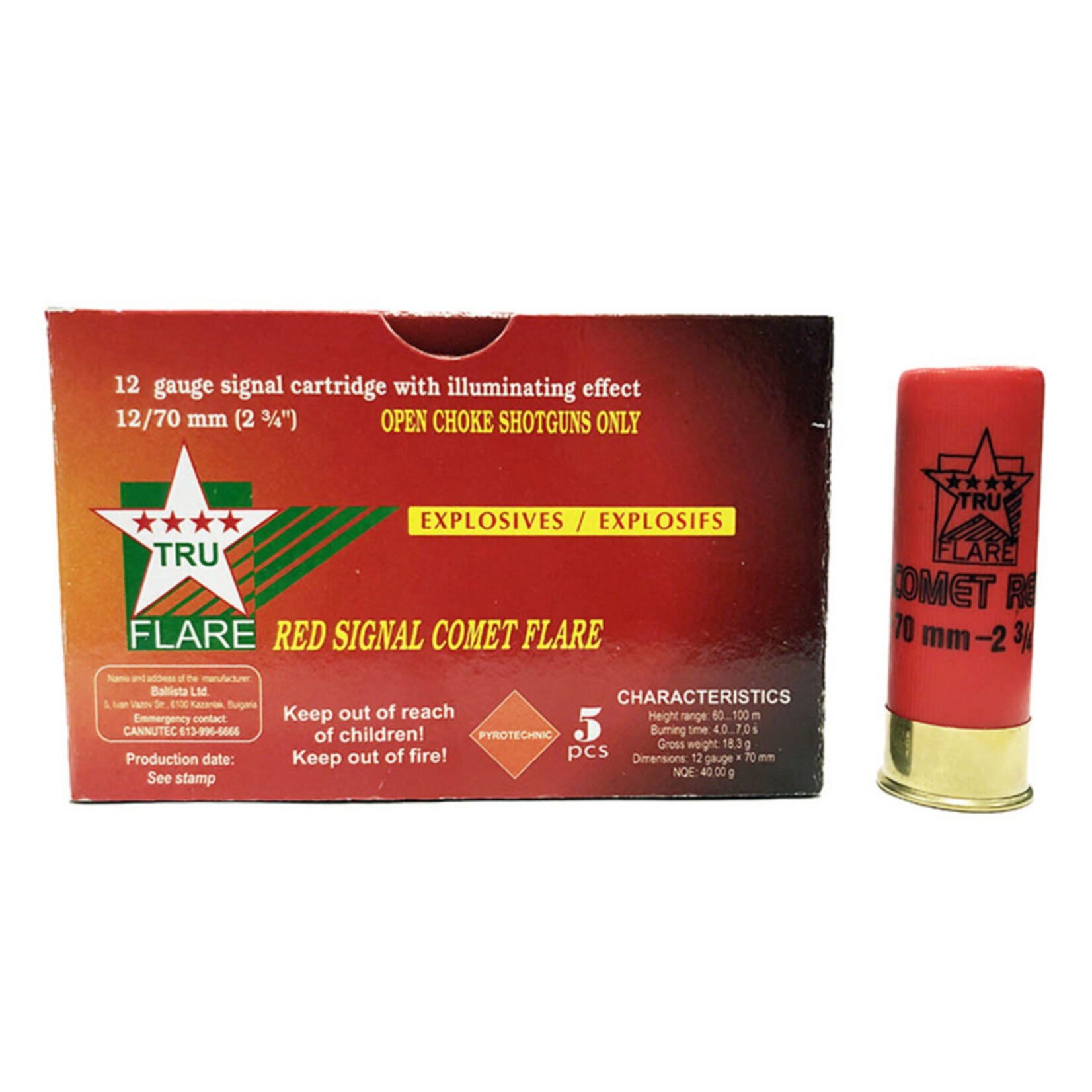 TRU FLARE TRU FLARE 12 GA 2 3/4" RED COMET FLARE SIGNAL CARTRIDGES 5 RNDS OPEN CHOKE