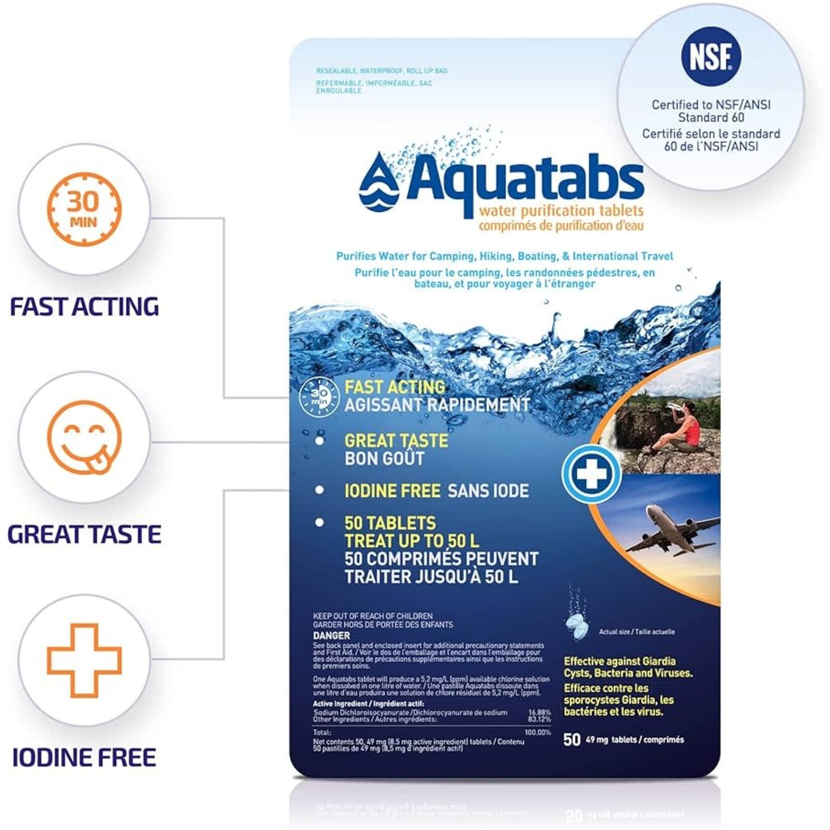 AQUATABS WATER PURIFICATION TABLETS 50CT