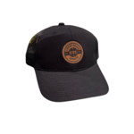 AJM CHEAP SEATS LEATHER PATCH TRUCKER CAP- BLACK