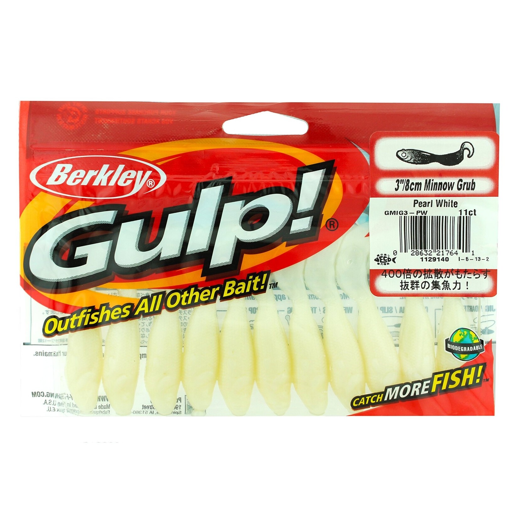 Berkley BERKLEY GULP MINNOW GRUB  3" 11PK , PEARL WHITE GMIG3-PW