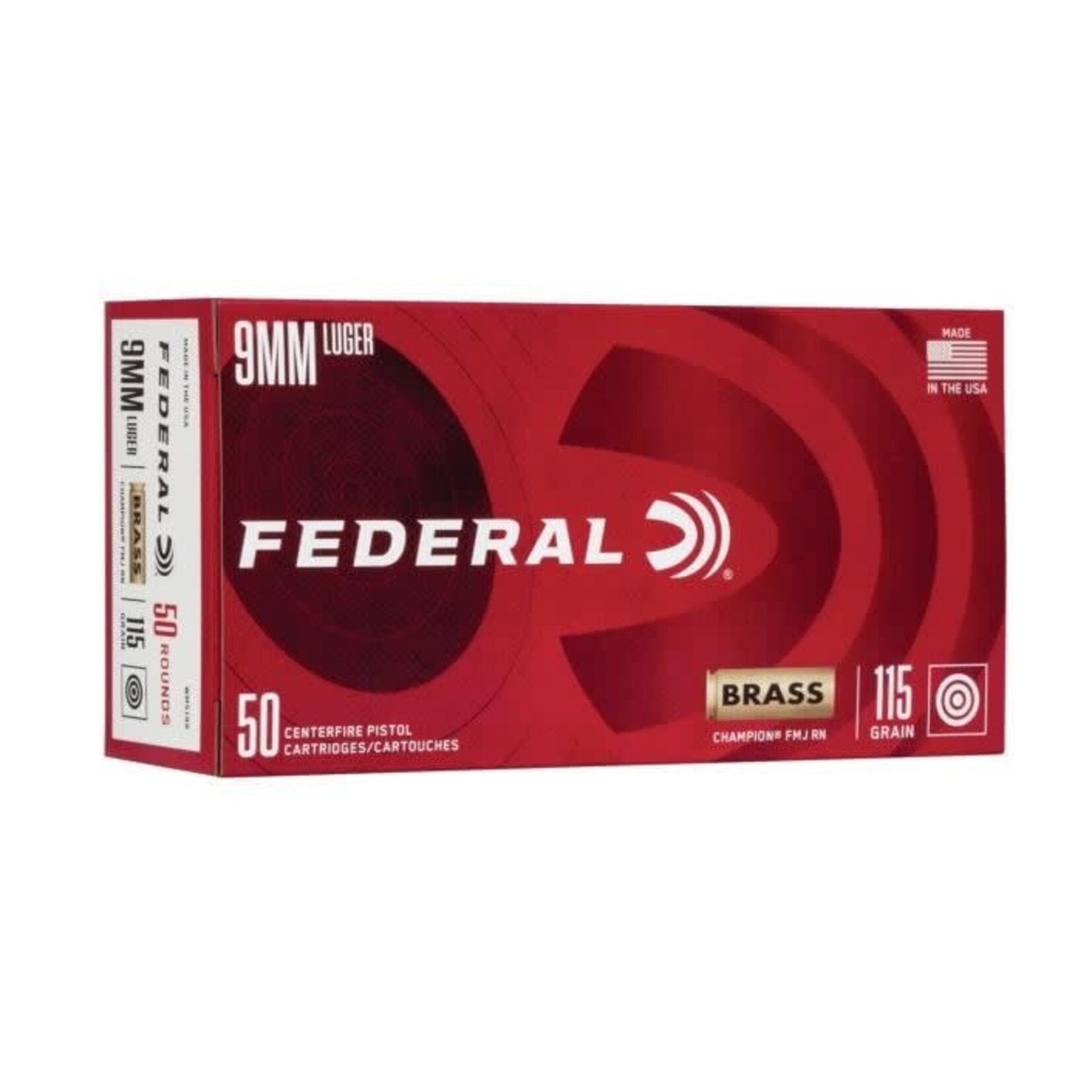 WINCHESTER FEDERAL 9MM LUGER 115GR FMJ ROUND NOSE CHAMPION 50RNDS WM5199
