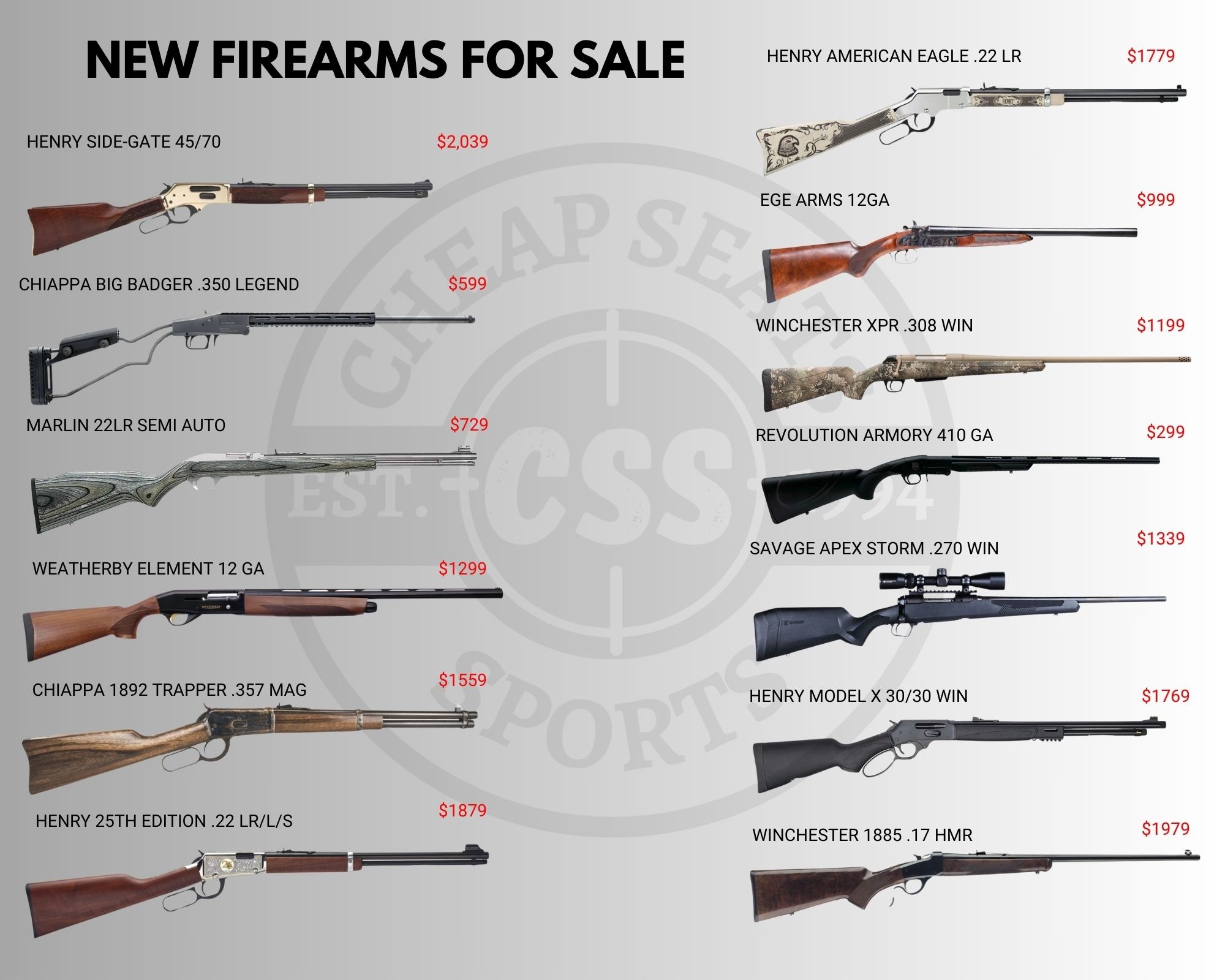 NEW FIREARMS FOR SALE!