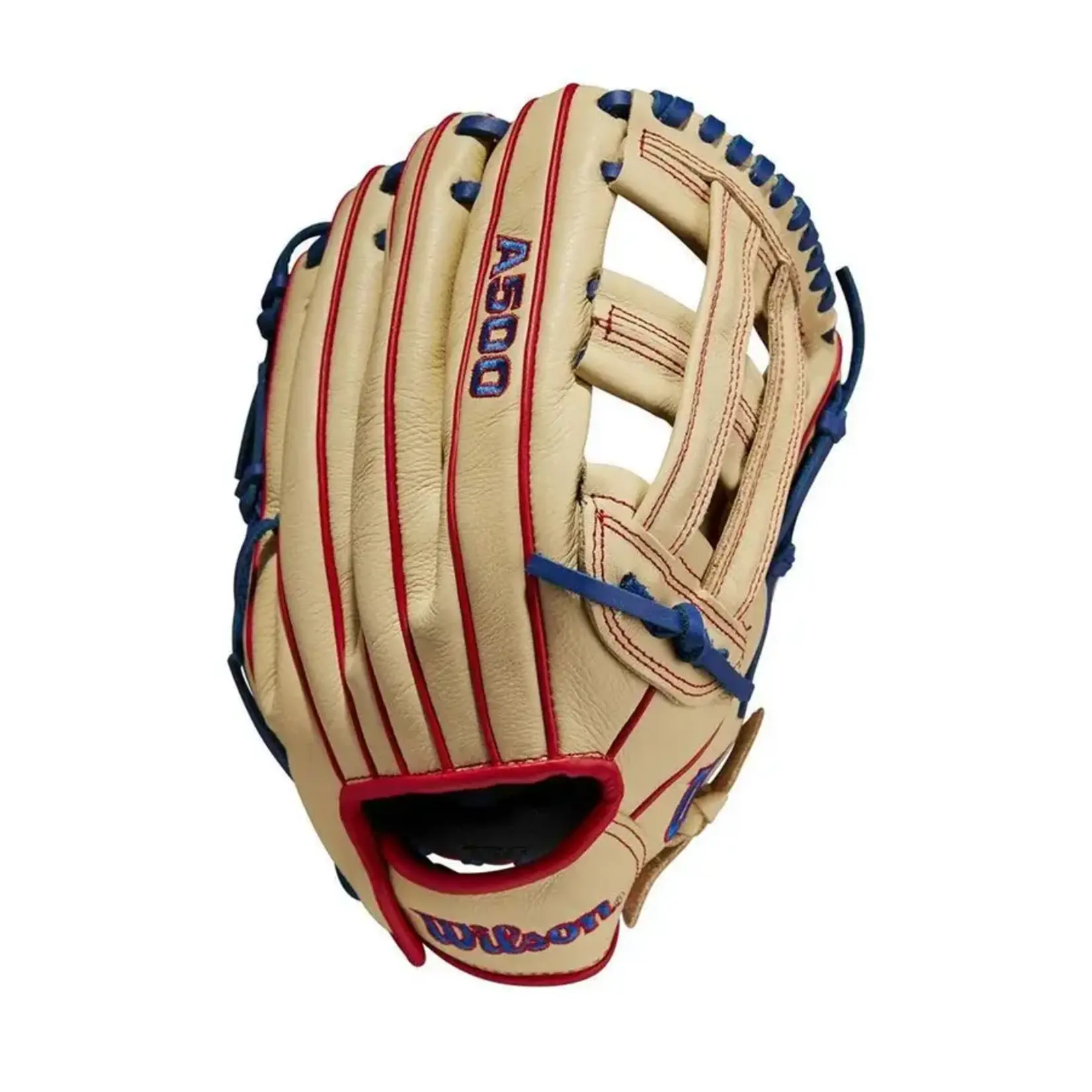 WILSON WILSON BALL GLOVE A500 ALL POSITION 12" BLONDE-RED-ROYAL  LH (THROW LEFT)