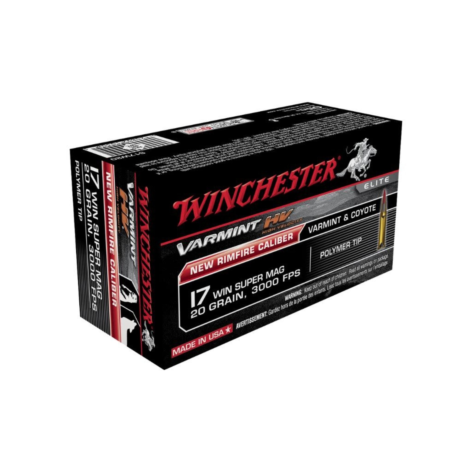 Winchester Repeating Arms WINCHESTER 17 WSM 20 GR POLYMER TIP 3000FPS  50RNDS VARMINT HV 17WSM