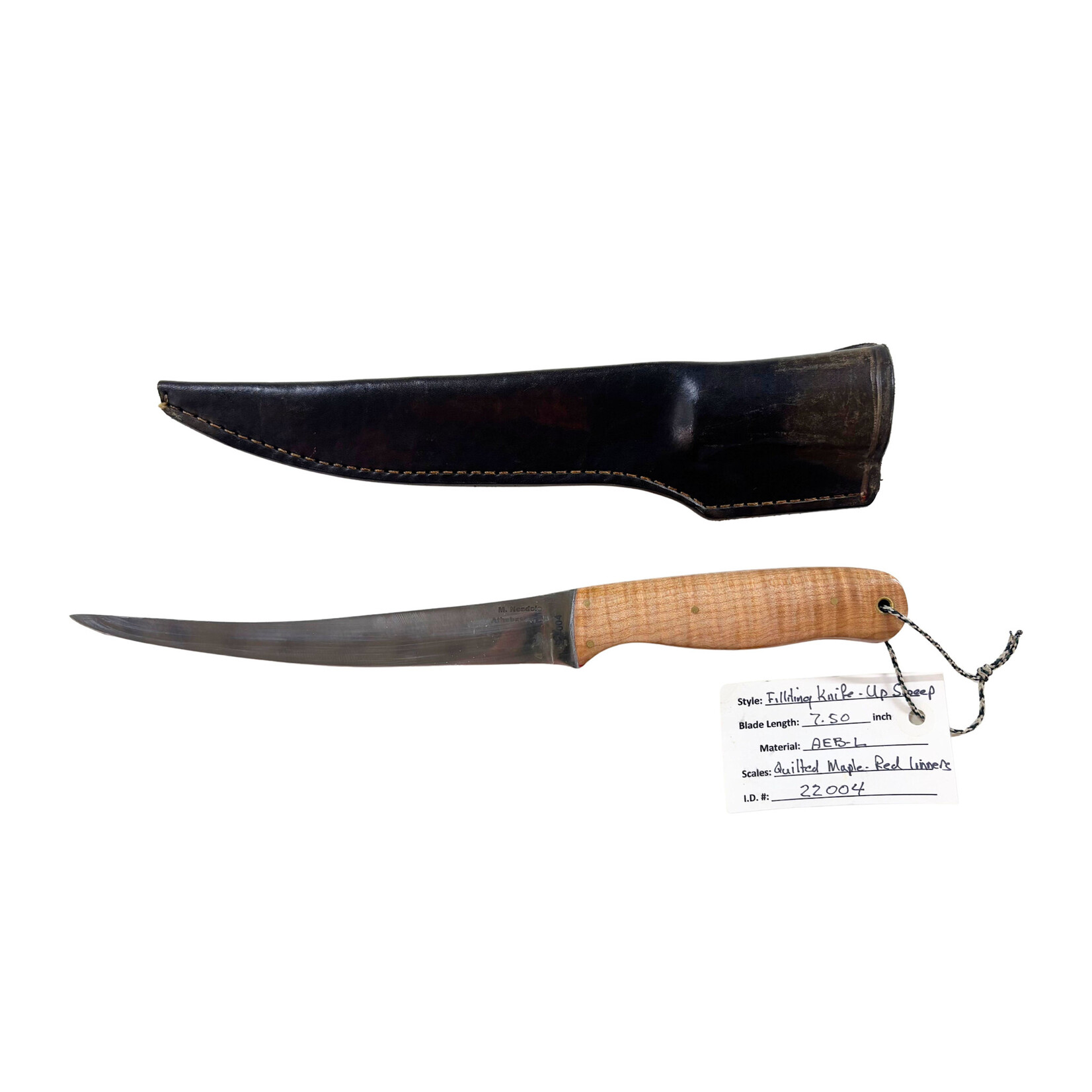 MORRIS KNIVES MORRIS KNIVES FILLET KNIFE 7.5” BLDE UP-SWEEP AEB-L QUILTED MAPLE RED LINER