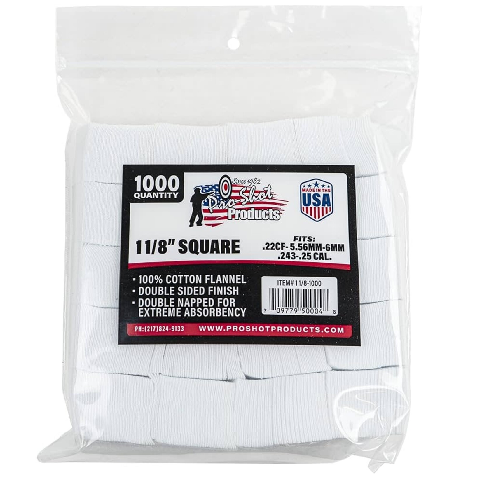 PRO SHOT 1 1/8" SQUARE PATCHES 22 CAL TO 270 CAL 1000 QUANTITY