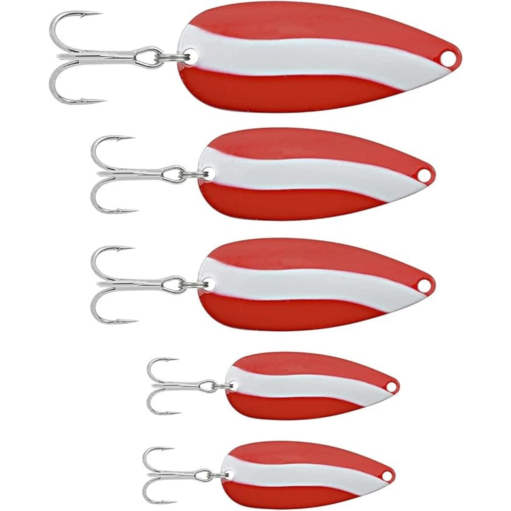 SOUTH BEND RED AND WHITE SPOONS 5 PK 1/16 OZ 1/32 OZ 1/5 OZ 1/4 OZ 3/8 OZ