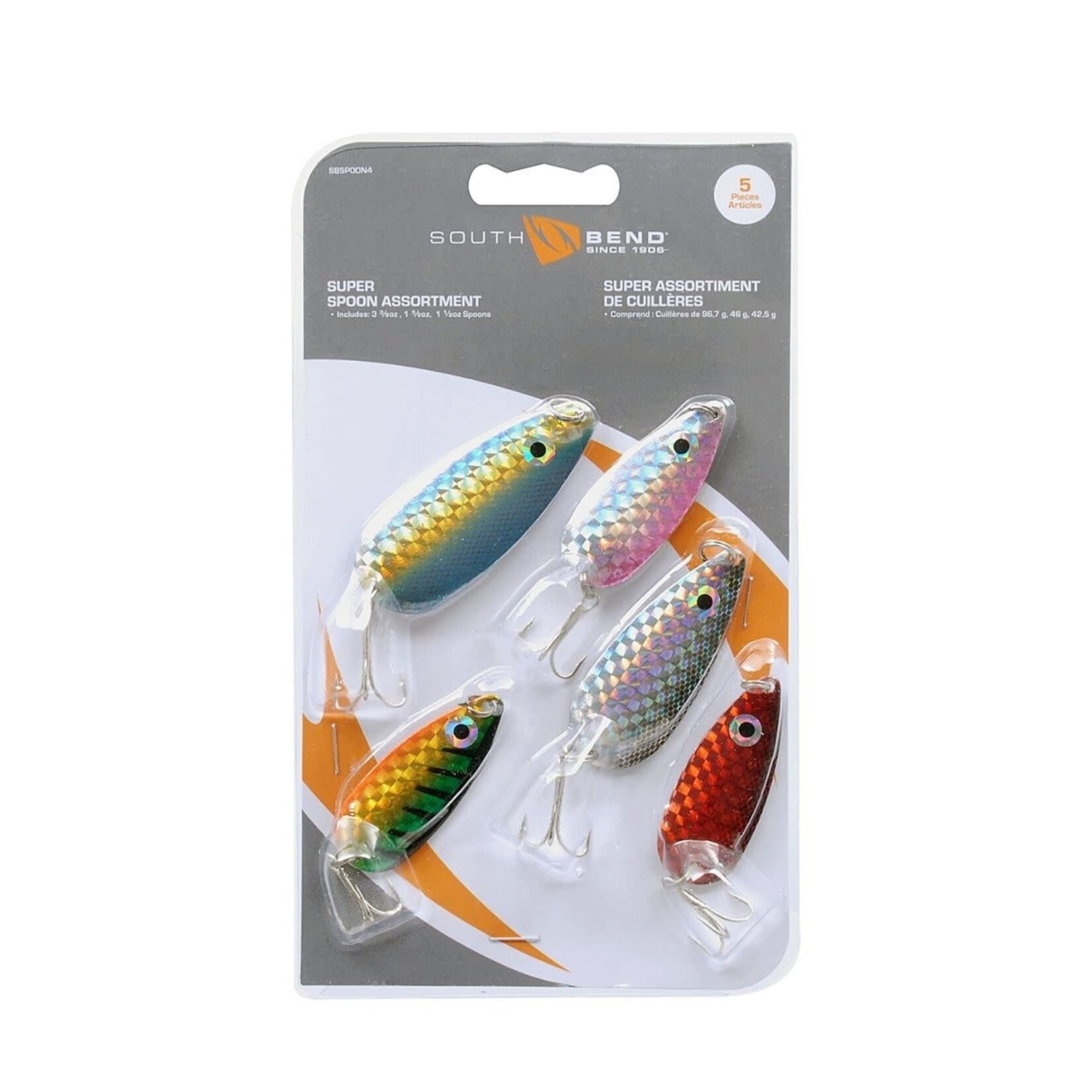 SOUTH BEND PRISM SPOON ASSORTMENT 5 PACK INCLUDES 3 3/8 OZ , 1 5/8 OZ, 1 1/2 OZ SPOONS