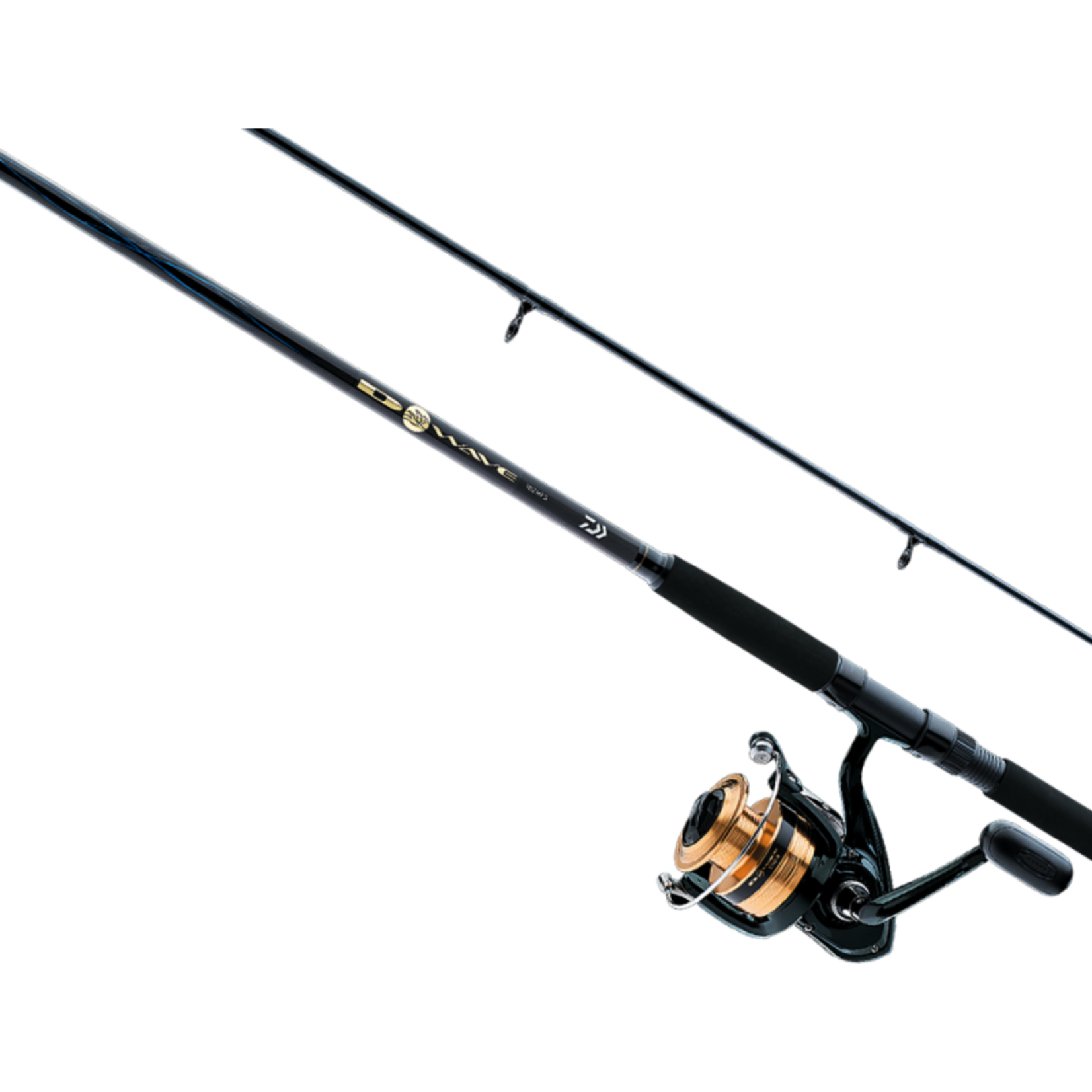 DAIWA D-WAVE PREMOUNTED SPIN COMBO 10' MEDIUM 1-5 OZ LINE 12-30 LBS 2PC ALUMINUM SPOOL REEL DW50F1002M