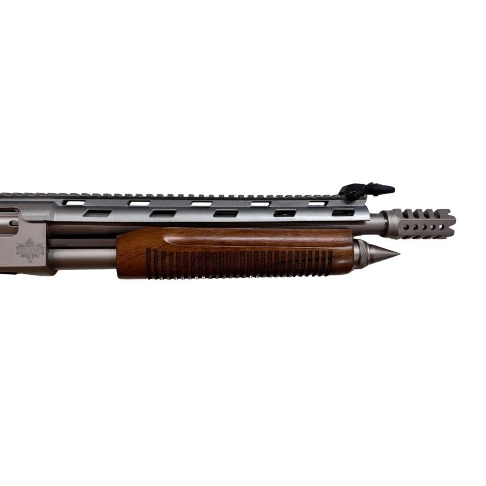 REVOLUTION ARMORY USED 12 GA REVOLUTION ARMORY GUARDIAN PUMP ACTION 14" BRL 4+1 RDS 3" CHAMBER WOOD STOCK CEROKOTE FLIP UP SIGHTS FULL RAIL/ HEAT SHIELD