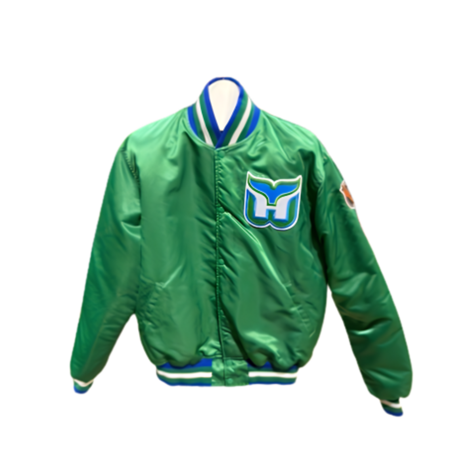 NHL VINTAGE HARTFORD WHALERS GREEN STARTER SATIN BOMBER JACKET 1989-1991