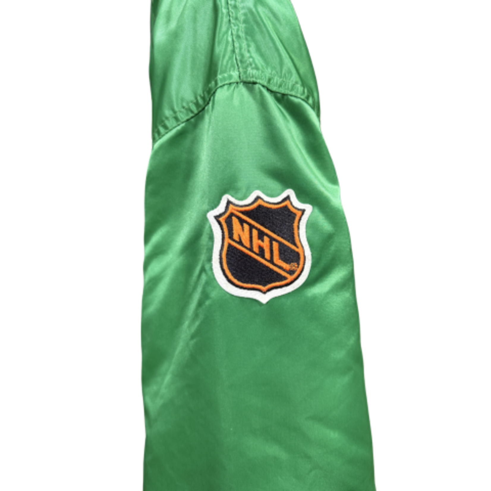 NHL VINTAGE HARTFORD WHALERS GREEN STARTER SATIN BOMBER JACKET 1989-1991