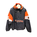 NHL VINTAGE PHILADELPHIA FLYERS STARTER JACKET 1/2 ZIP W/ HOOD 1990s