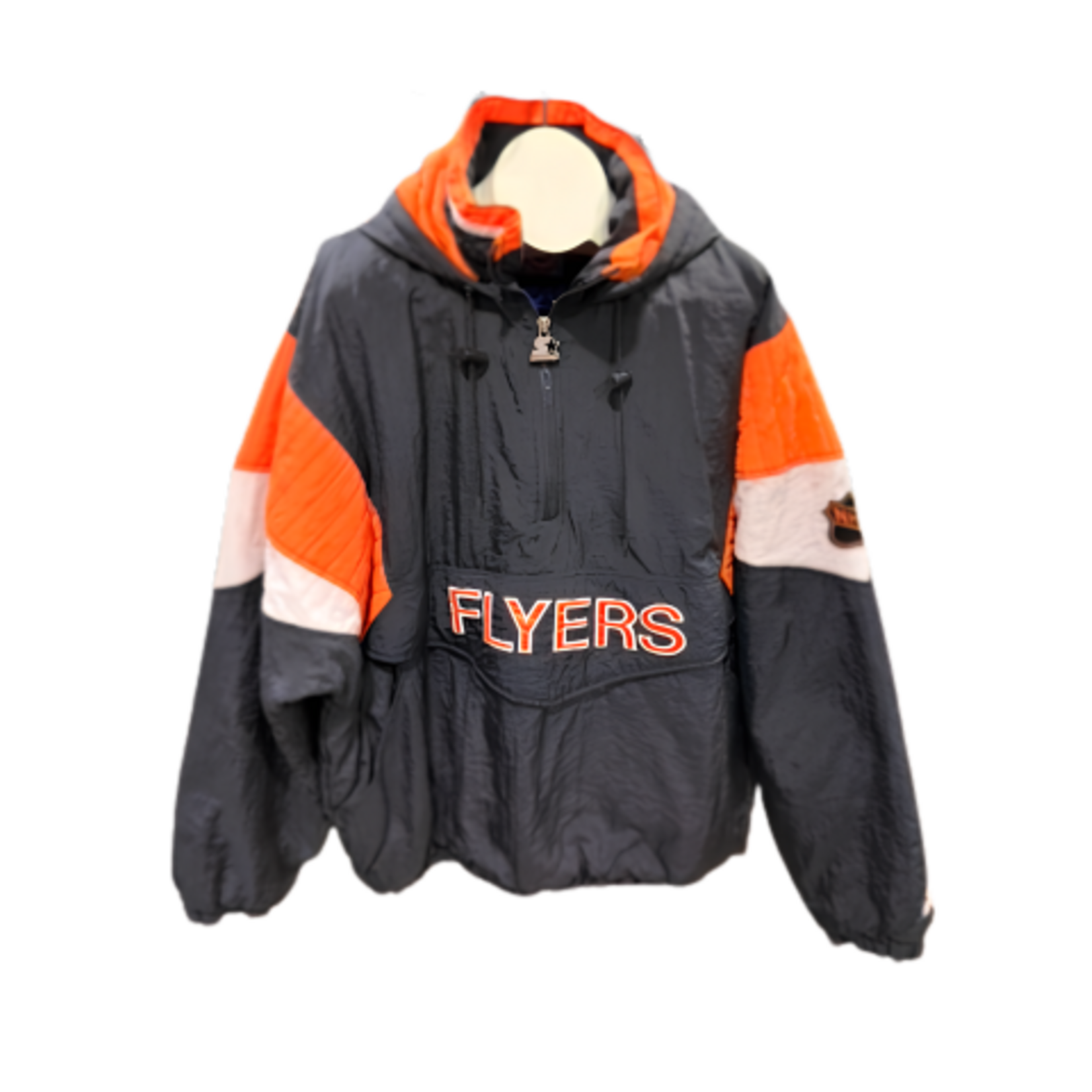 NHL VINTAGE PHILADELPHIA FLYERS STARTER JACKET 1/2 ZIP W/ HOOD 1990s