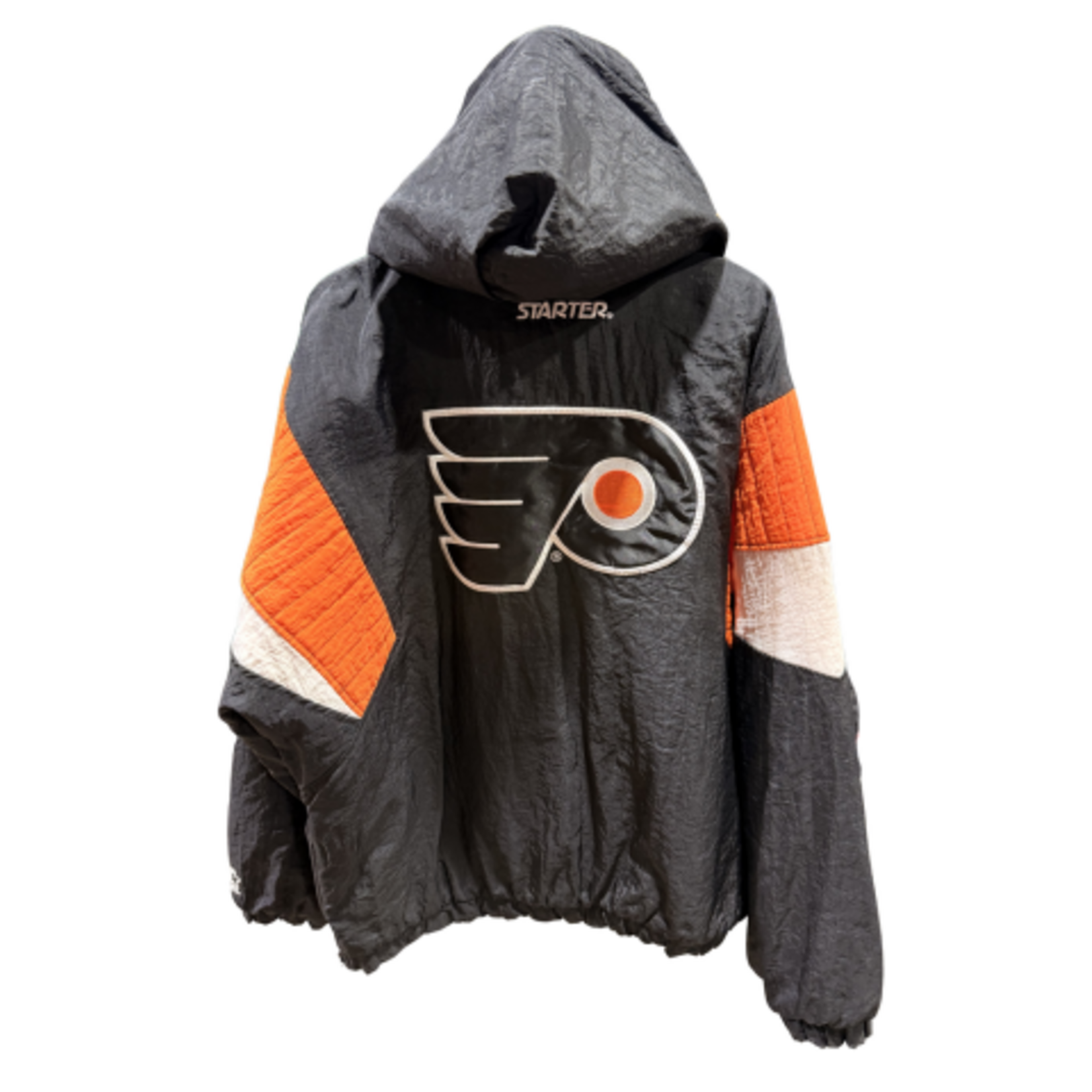 NHL VINTAGE PHILADELPHIA FLYERS STARTER JACKET 1/2 ZIP W/ HOOD 1990s