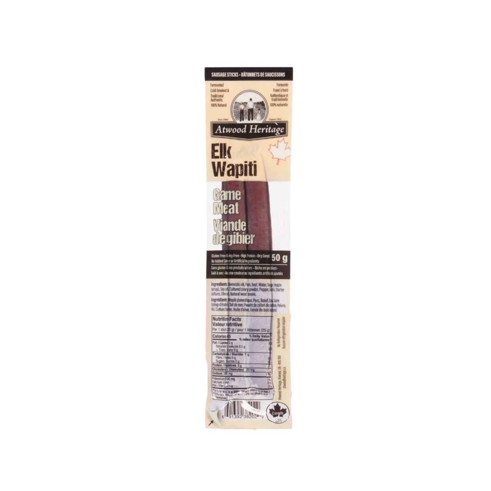 ATWOOD HERITAGE ELK SAUSAGE SNACKS 2 PC 50 GRAM