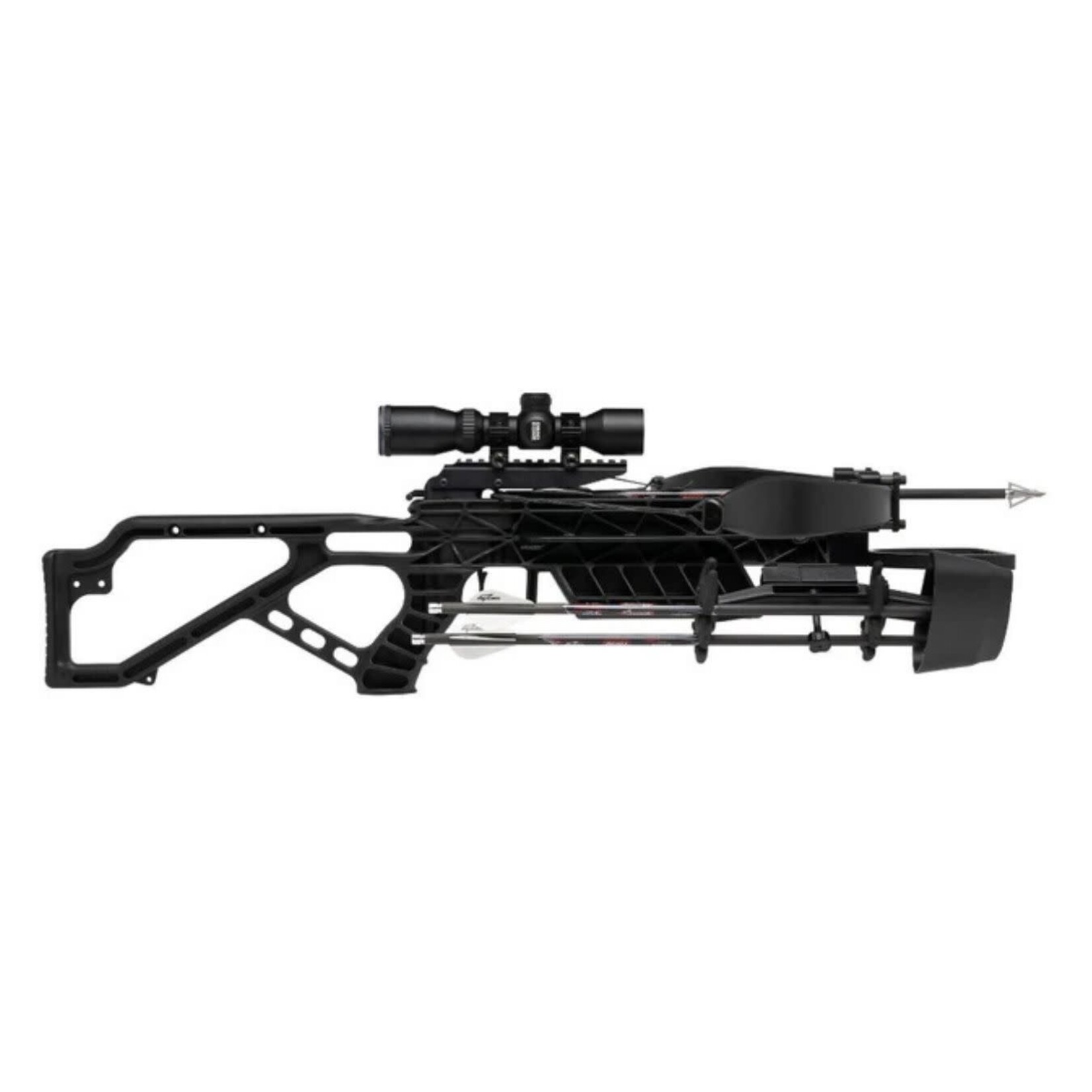 EXCALIBUR EXALIBUR MAG AIR CROSSBOW PACKAGE BLK W/ SCOPE 1" RINGS COCKING AID ROPE 3 QUILL 16.5" ARROWS QUIVER