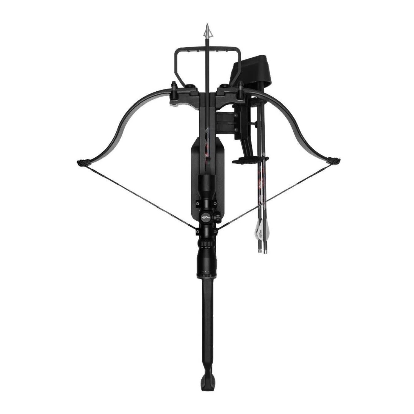 EXCALIBUR EXALIBUR MAG AIR CROSSBOW PACKAGE BLK W/ SCOPE 1" RINGS COCKING AID ROPE 3 QUILL 16.5" ARROWS QUIVER