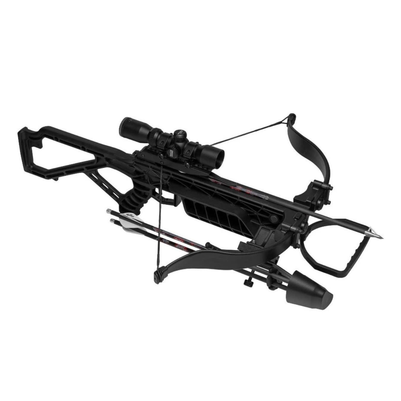 EXCALIBUR EXALIBUR MAG AIR CROSSBOW PACKAGE BLK W/ SCOPE 1" RINGS COCKING AID ROPE 3 QUILL 16.5" ARROWS QUIVER