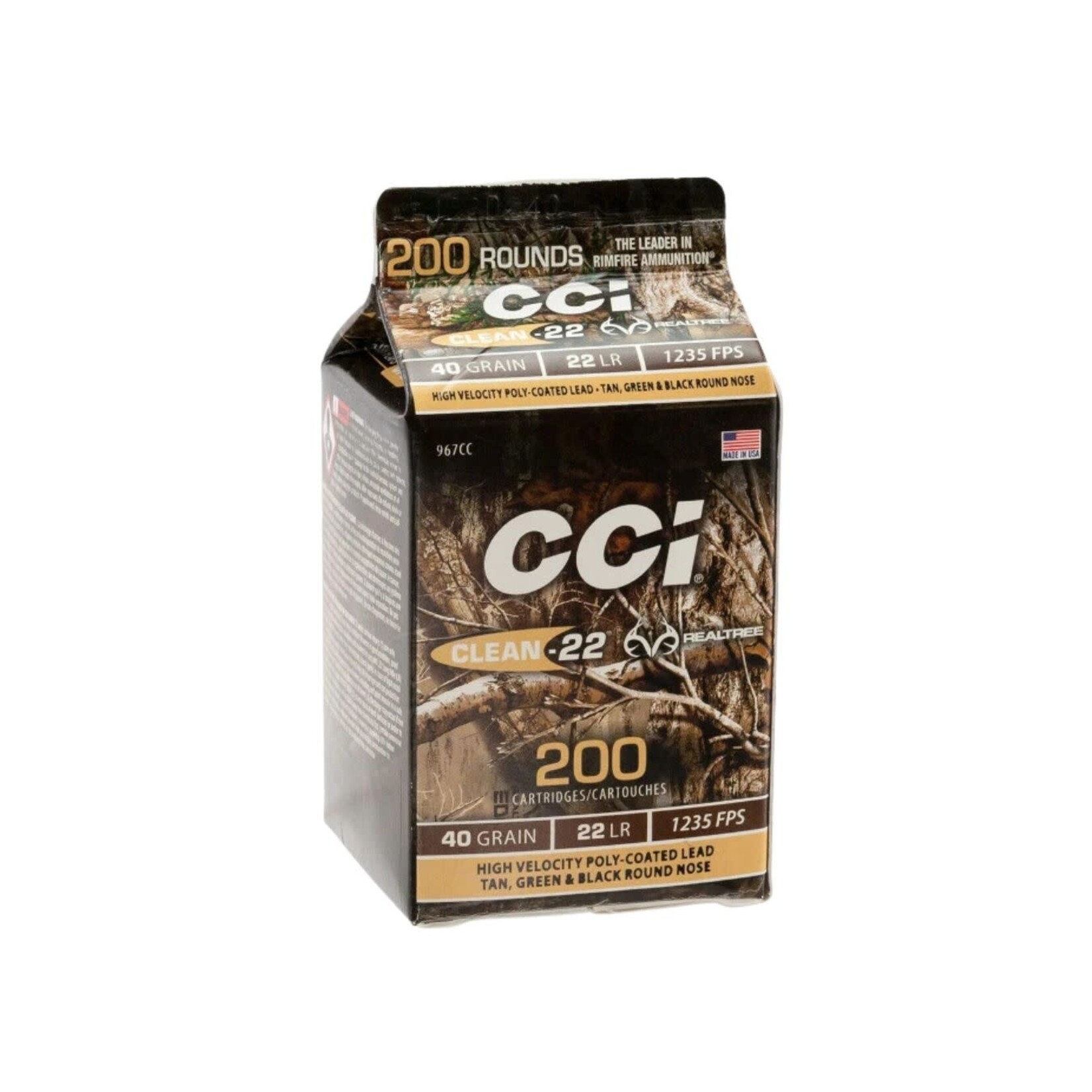 CCI CCI 22 LR AMMO 40 GR HV POLY COATED REALTREE 1235 FPS TAN GREEN BLACK ROUND NOSE 200 CT
