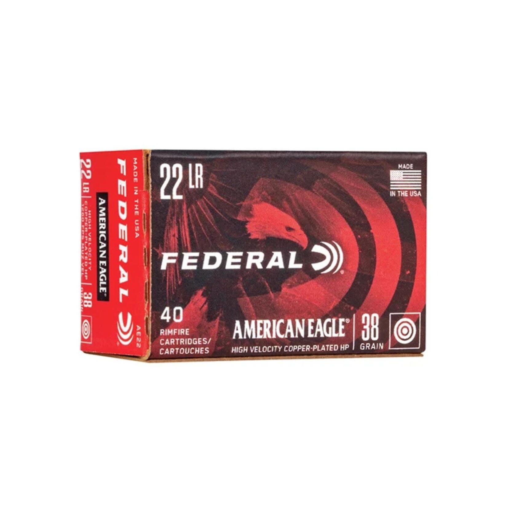 FEDERAL FEDERAL 22 LONG RIFLE AMERICAN EAGLE 38 GR COPPER-PLATED HP 1260 FPS 50 RND