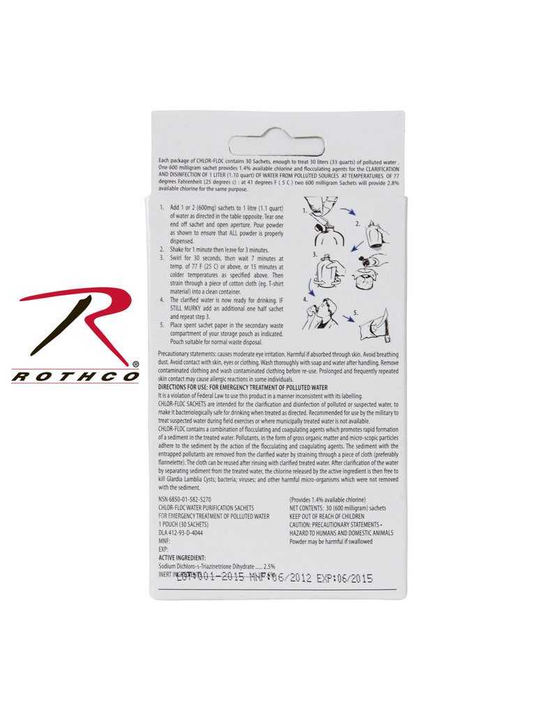 Rothco Chlor Floc Military Water Purification Powder Packets