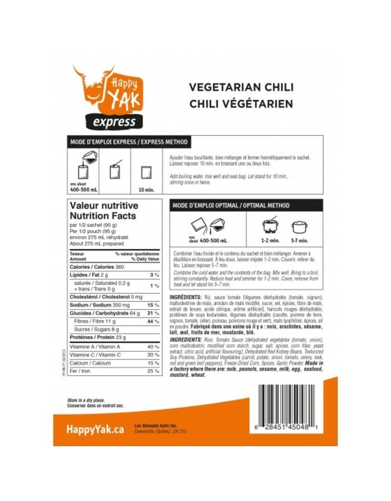 Happy Yak Vegetarian Chili (Vegan)