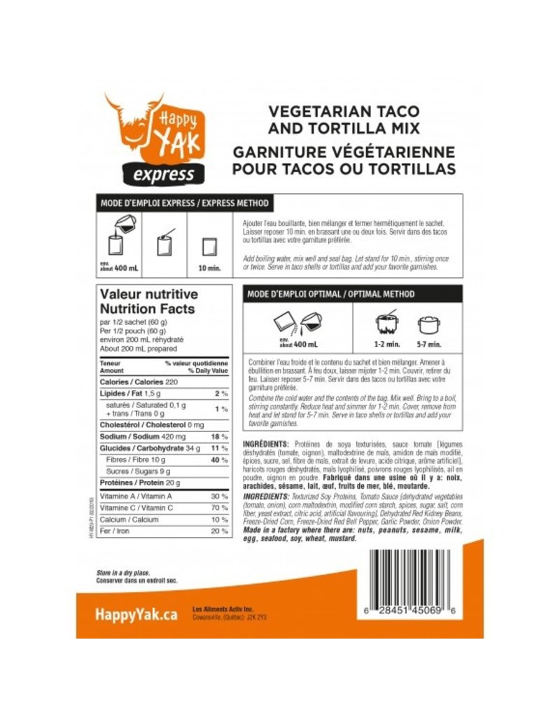Happy Yak Garniture pour tacos ou tortillas (Végétalien)