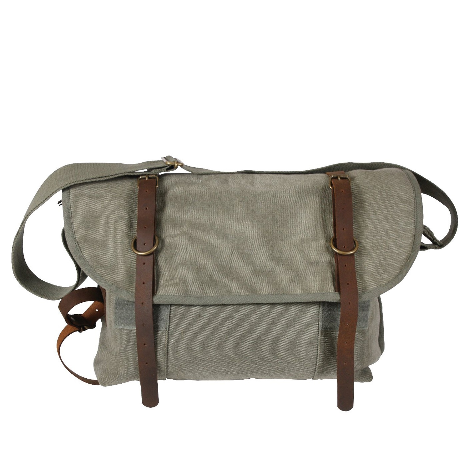 Vintage Canvas Explorer Shoulder Bag With Leather Accents Army