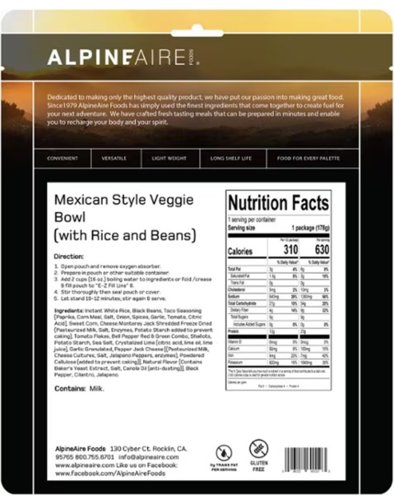 AlpineAire Nourriture Bol de Légumes Style Mexicain