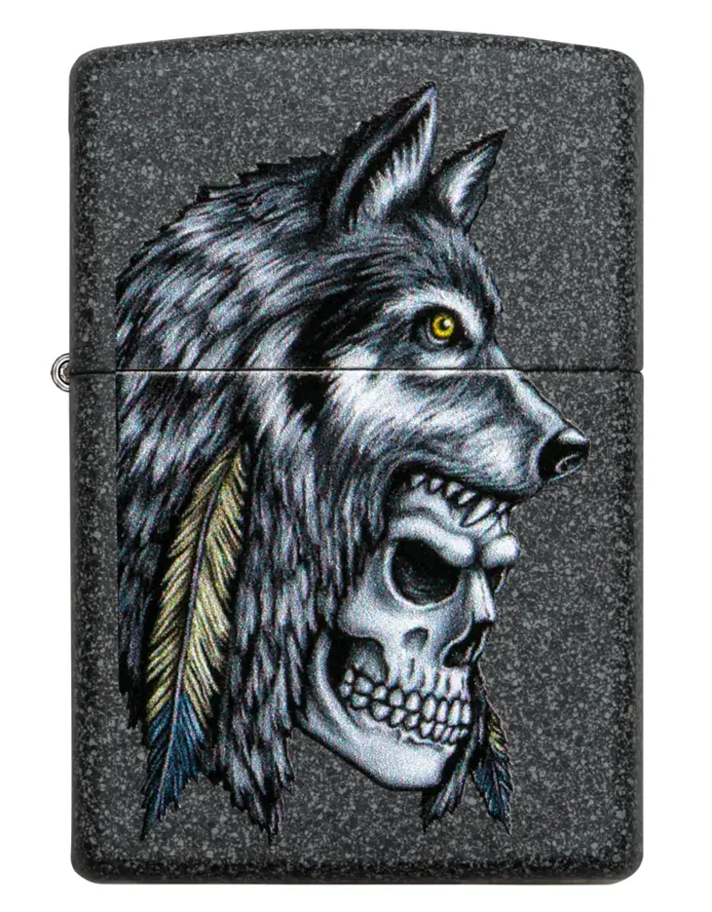 Zippo Wolf Skull Feather Design