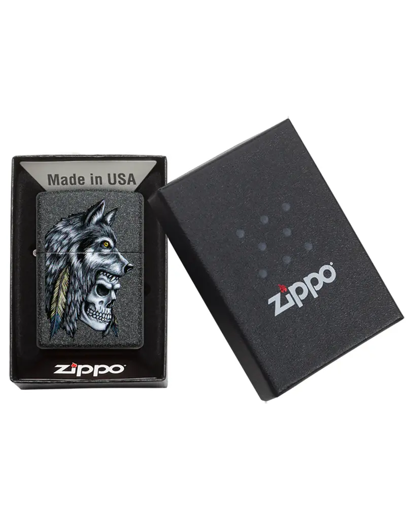 Zippo Wolf Skull Feather Design