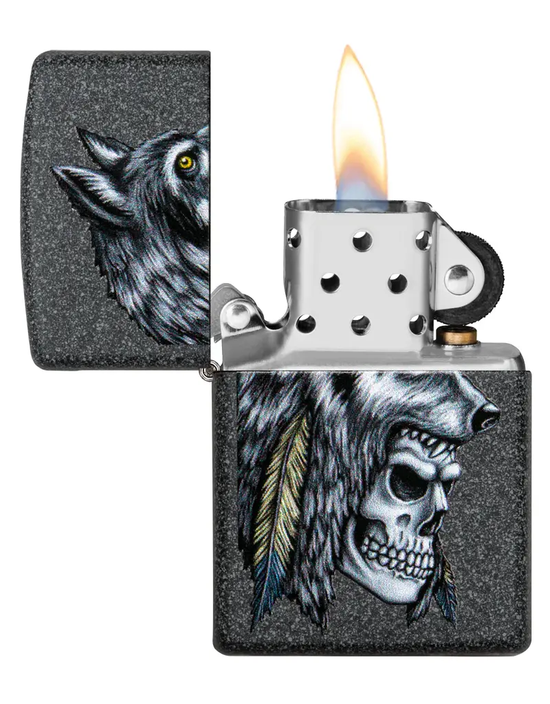 Zippo Wolf Skull Feather Design
