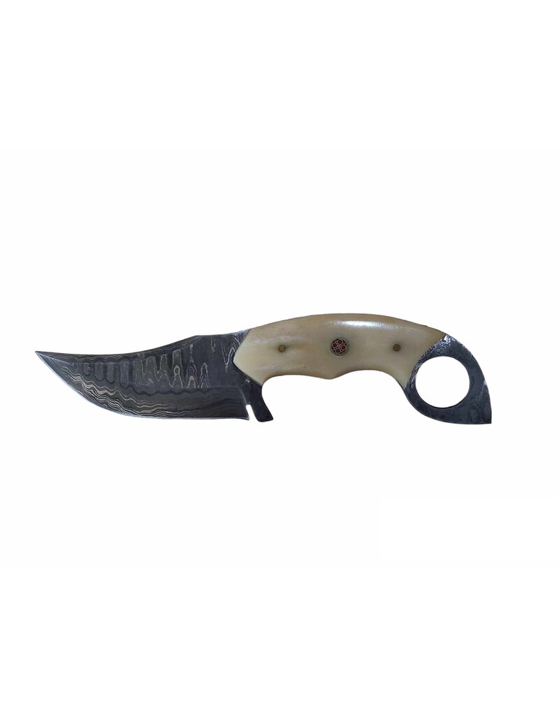 MAB IMPEX Full Tang Up Swept Damascus Steel  Skinner Bone Handle