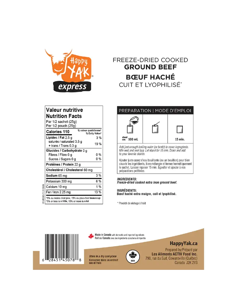 Happy Yak Freeze-Dried Cooked Ground Beef (50g)